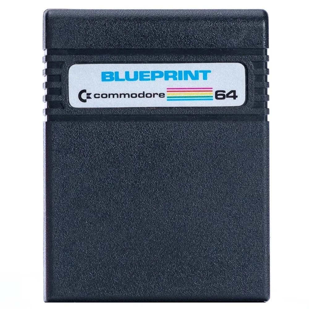 Blue Print game cartridge for Commodore 64, plugged into the expansion port