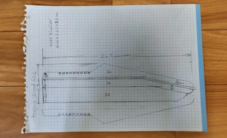 Technical side blueprint used to build the wooden C64 case