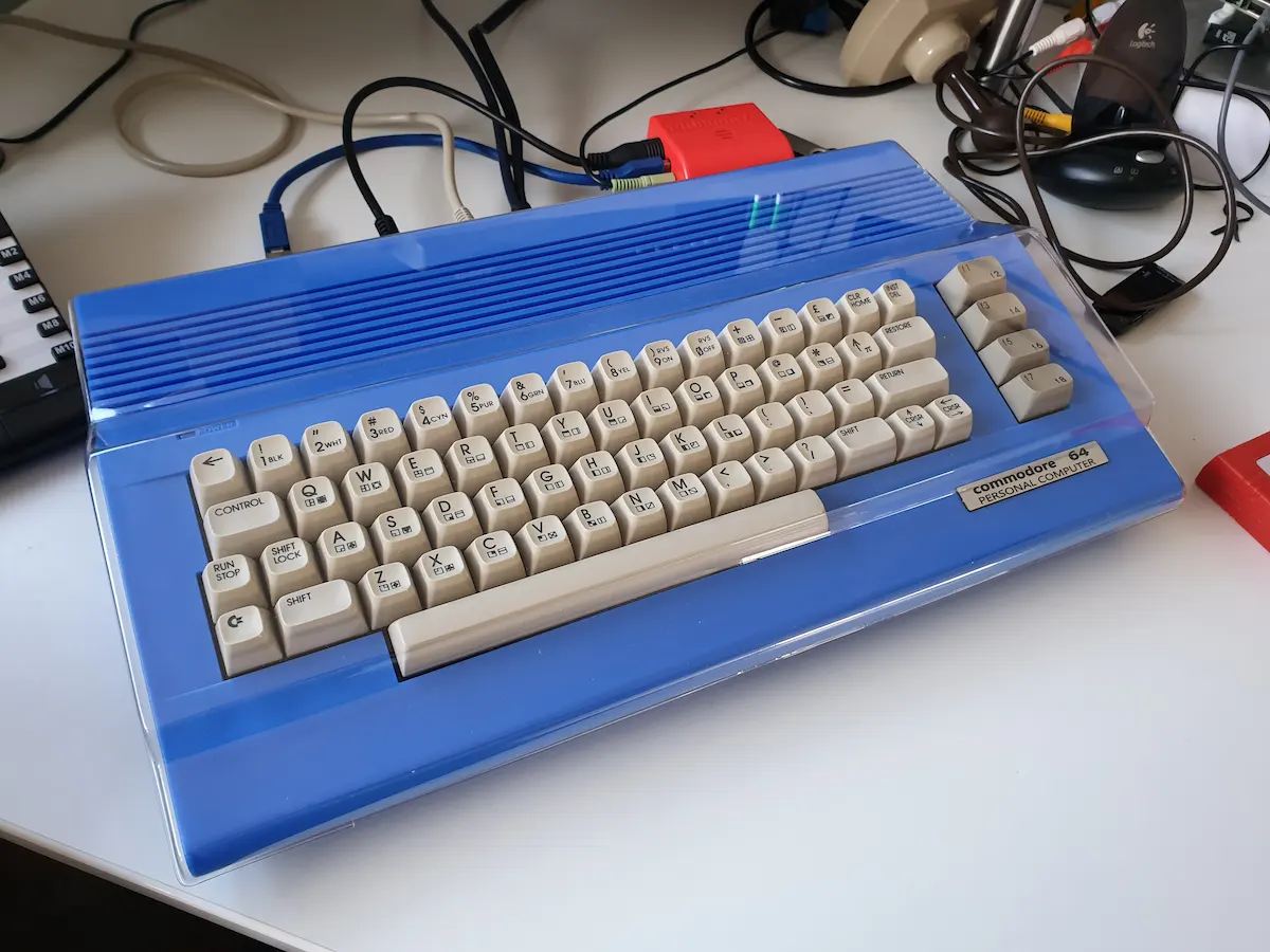 Commodore 64C with 1541 Ultimate II cartridge, showing the machine in active use with modern storage