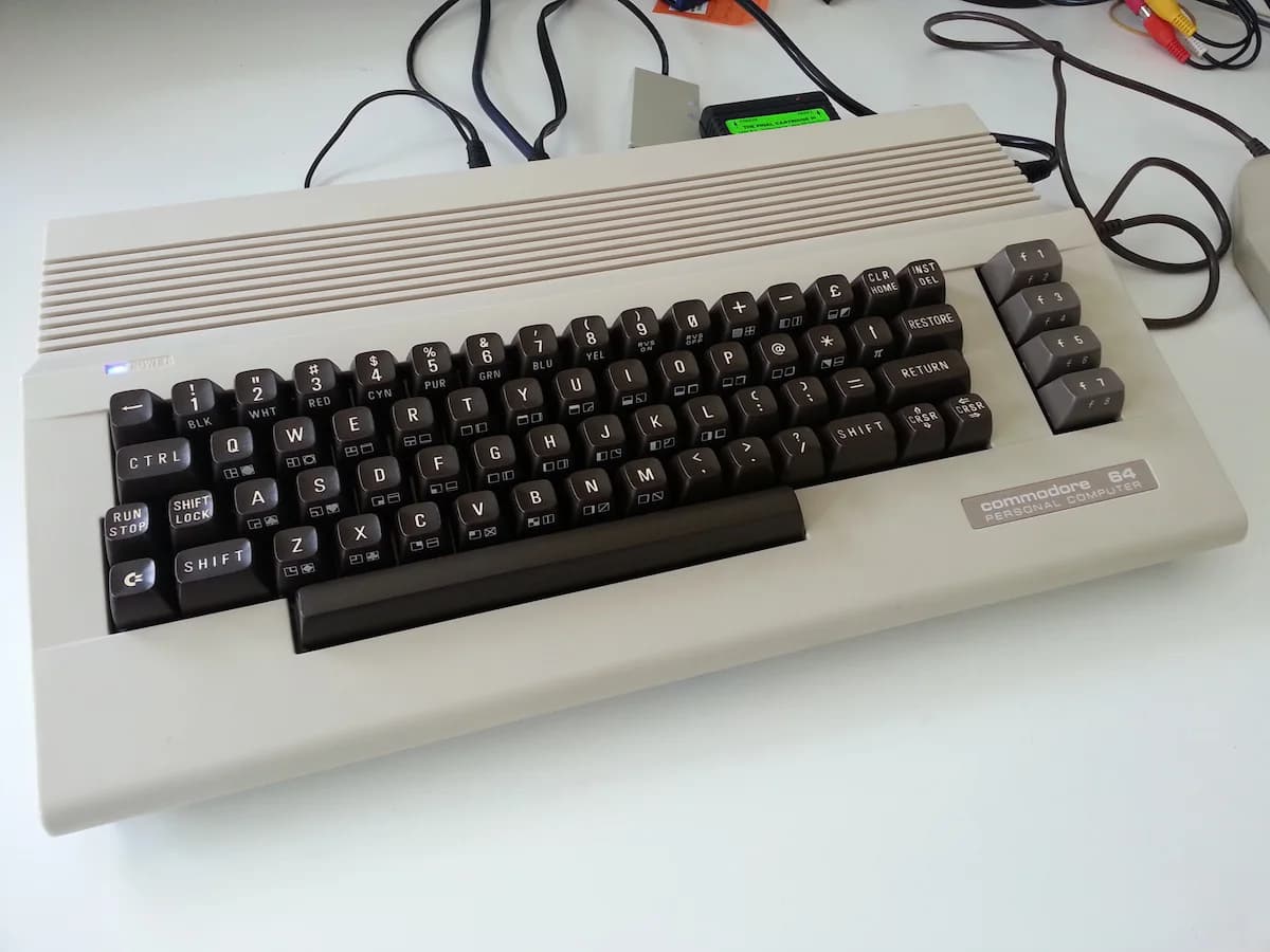 Commodore 64C keyboard detail showing the full-width key layout identical to the original breadbin