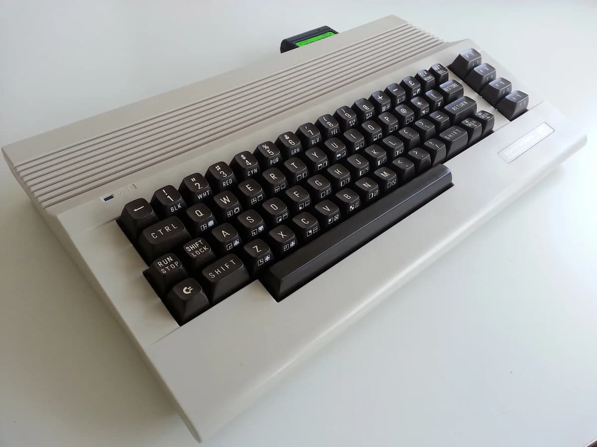 C64C modified keyboard, removed from the case showing the key layout