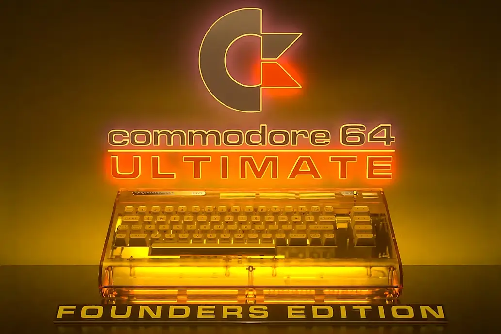 Commodore 64 Ultimate Founders Edition, amber transparent case with 24k gold badge