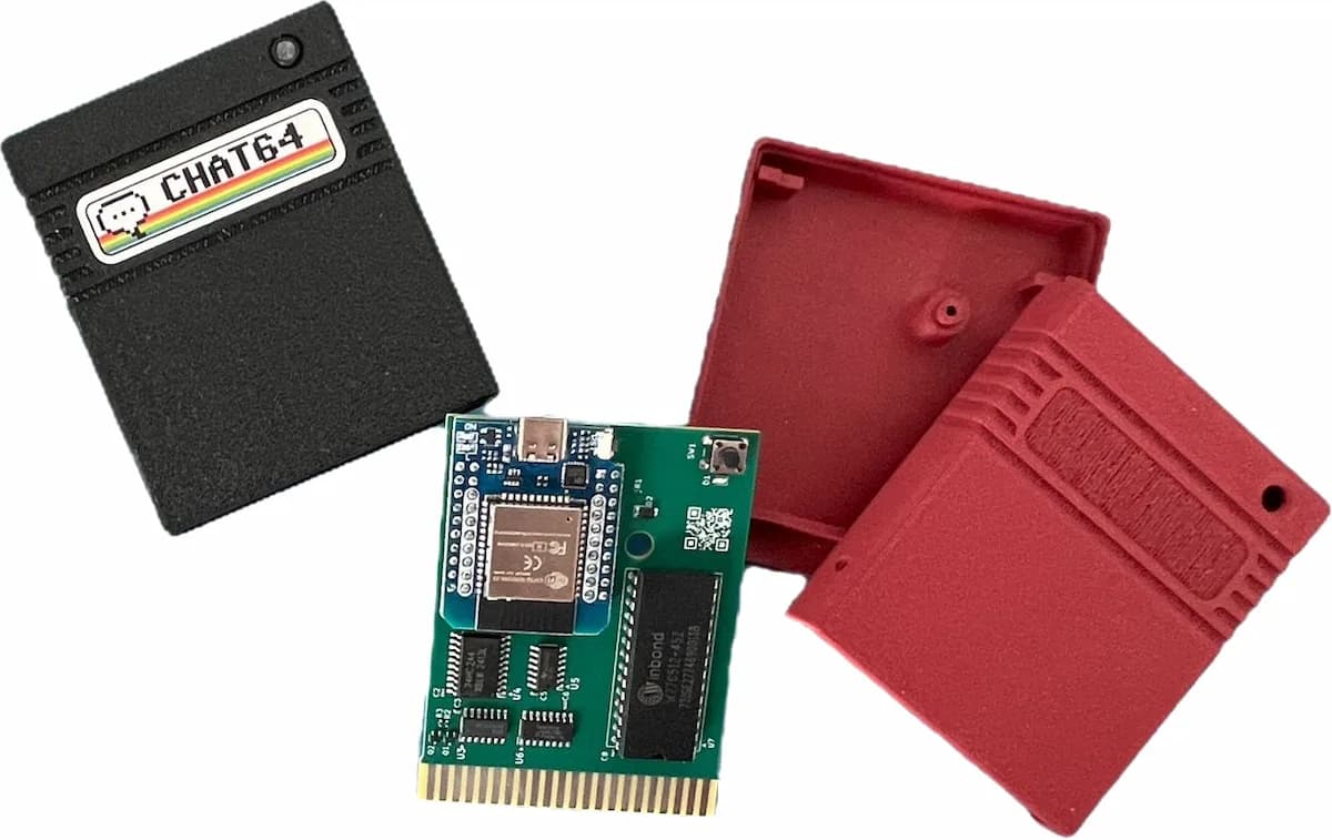 Chat64 cartridge with PCB visible inside its housing
