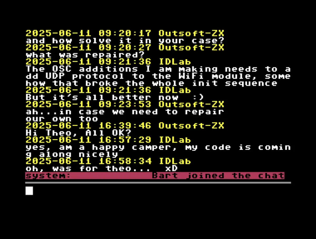 Chat64 public chatroom in action on the Commodore 64