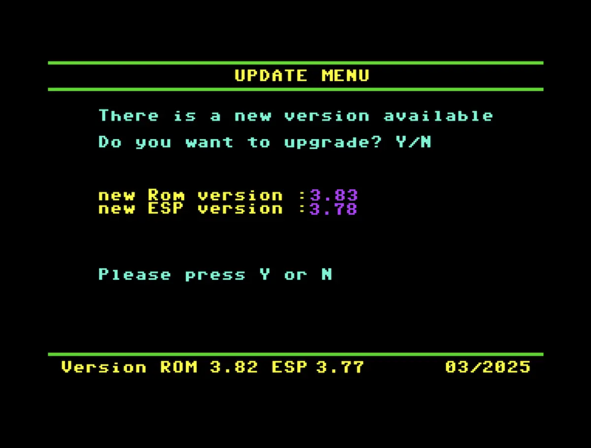 Chat64 firmware update screen on the Commodore 64