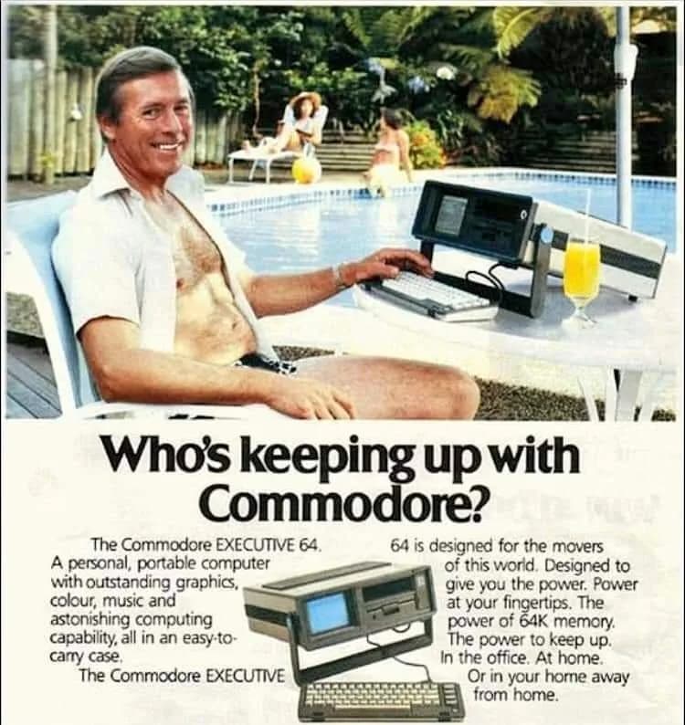 Commodore 64 print advertisement from the 1980s showing the home computer positioned as an educational and gaming machine