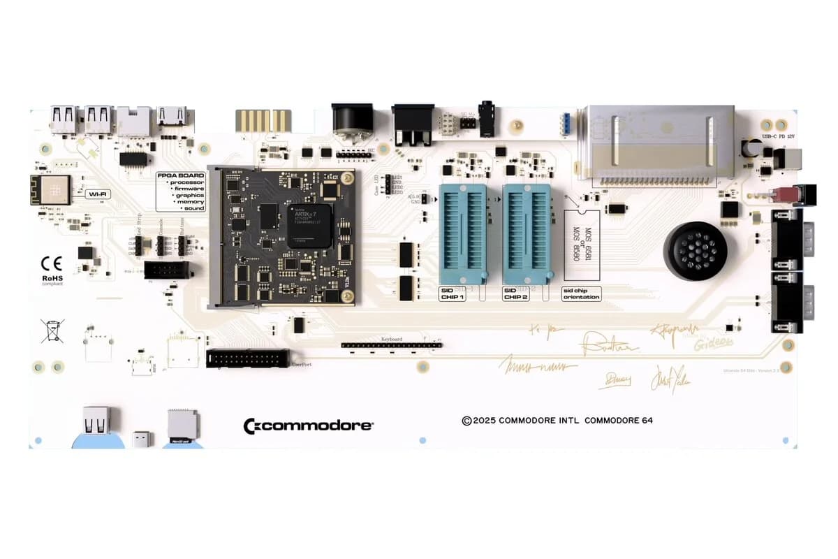 Commodore 64C Ultimate PCB mainboard with AMD Xilinx Artix-7 FPGA and dual SID chip sockets