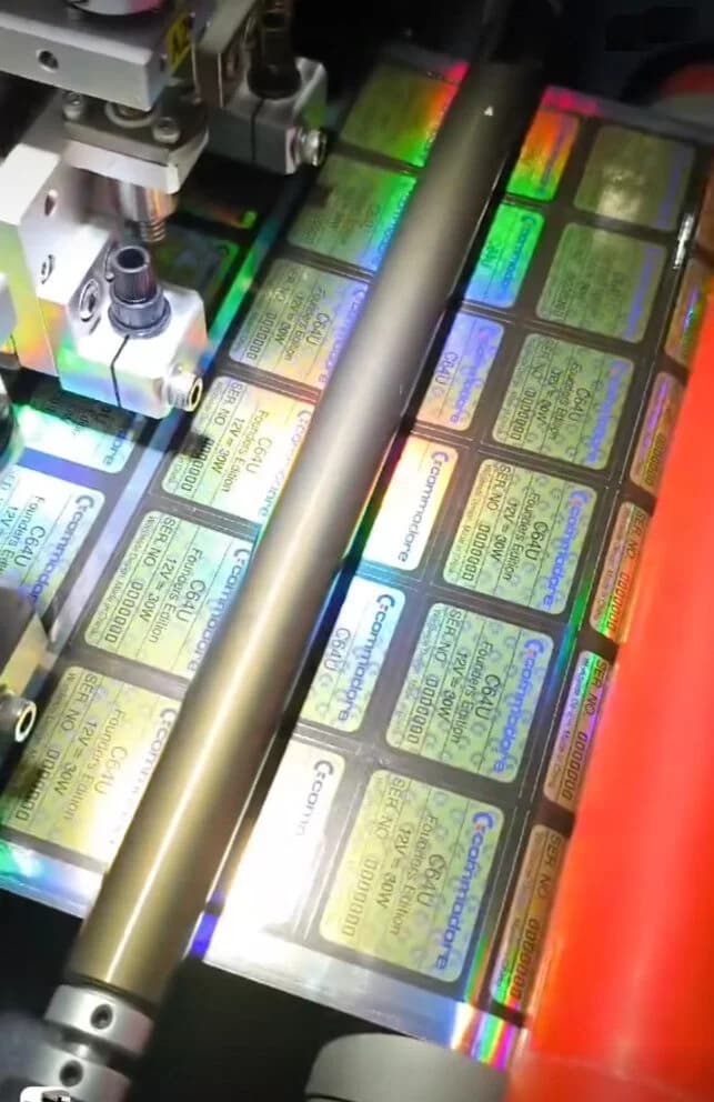 Commodore 64 Ultimate serial labels and holographic first-run number stickers
