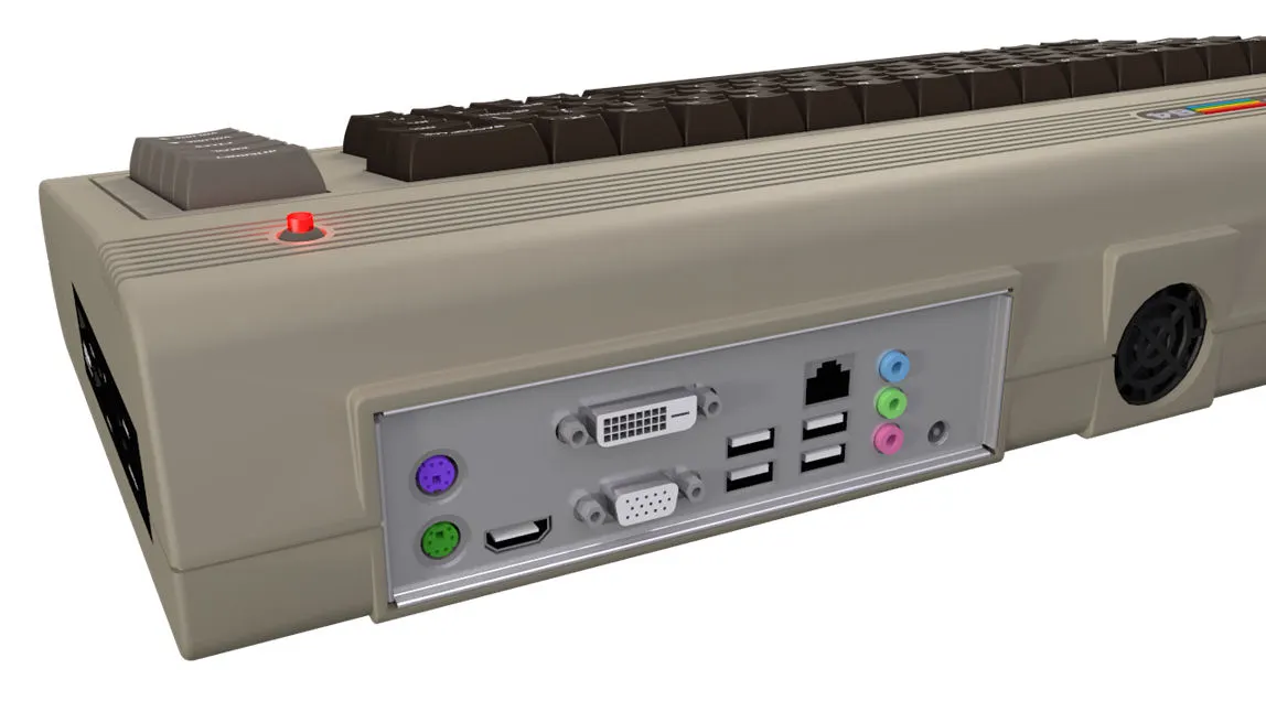 Commodore 64X rear-right view showing the port panel