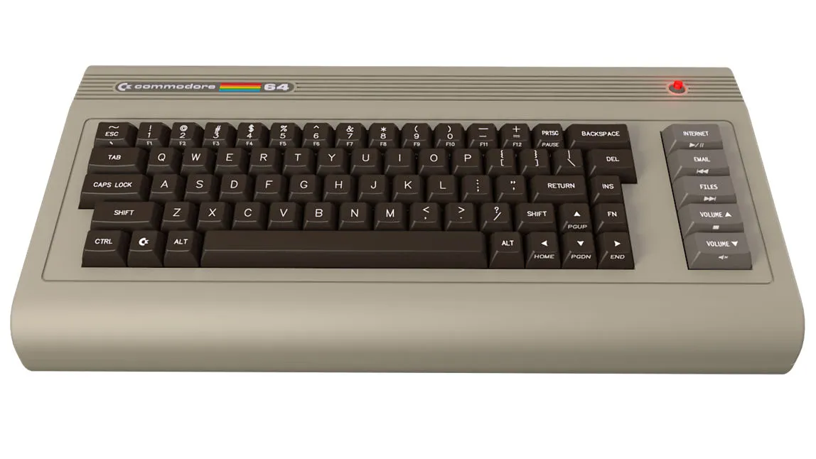Commodore 64X full front view showing the keyboard and case design