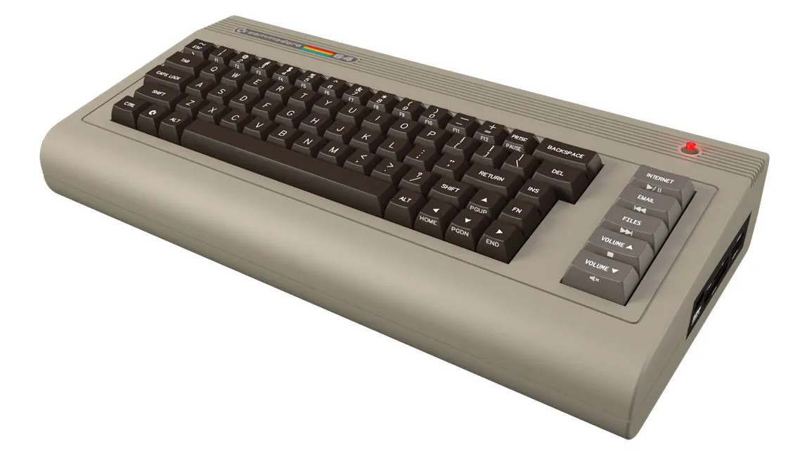 Commodore 64X front-right view showing the retro C64 case design