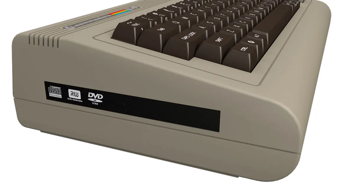 Commodore 64X left side showing the optical drive bay