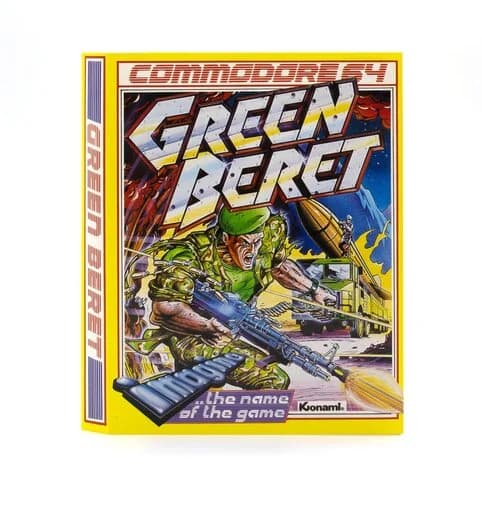 Green Beret Commodore 64 cassette tape insert — original Imagine Software packaging from 1986