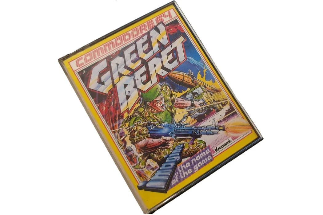 Green Beret original cassette tape for the Commodore 64, published by Imagine Software in 1986