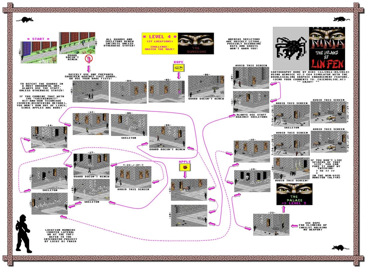The Last Ninja level 4 map — The Palace, complete room layout