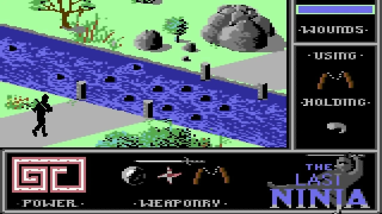 The Last Ninja level 1 — The Wastelands, isometric view with Armakuni