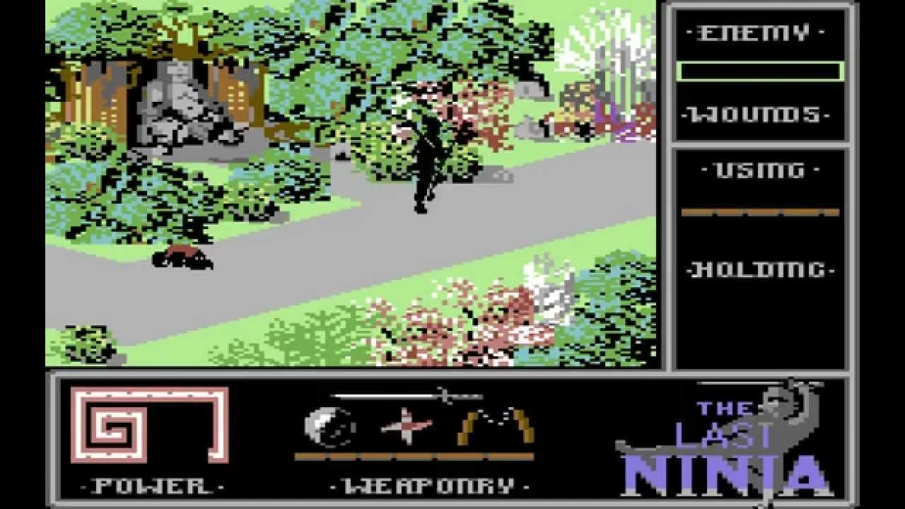 The Last Ninja level 2 — The Wilderness, dense forest environment