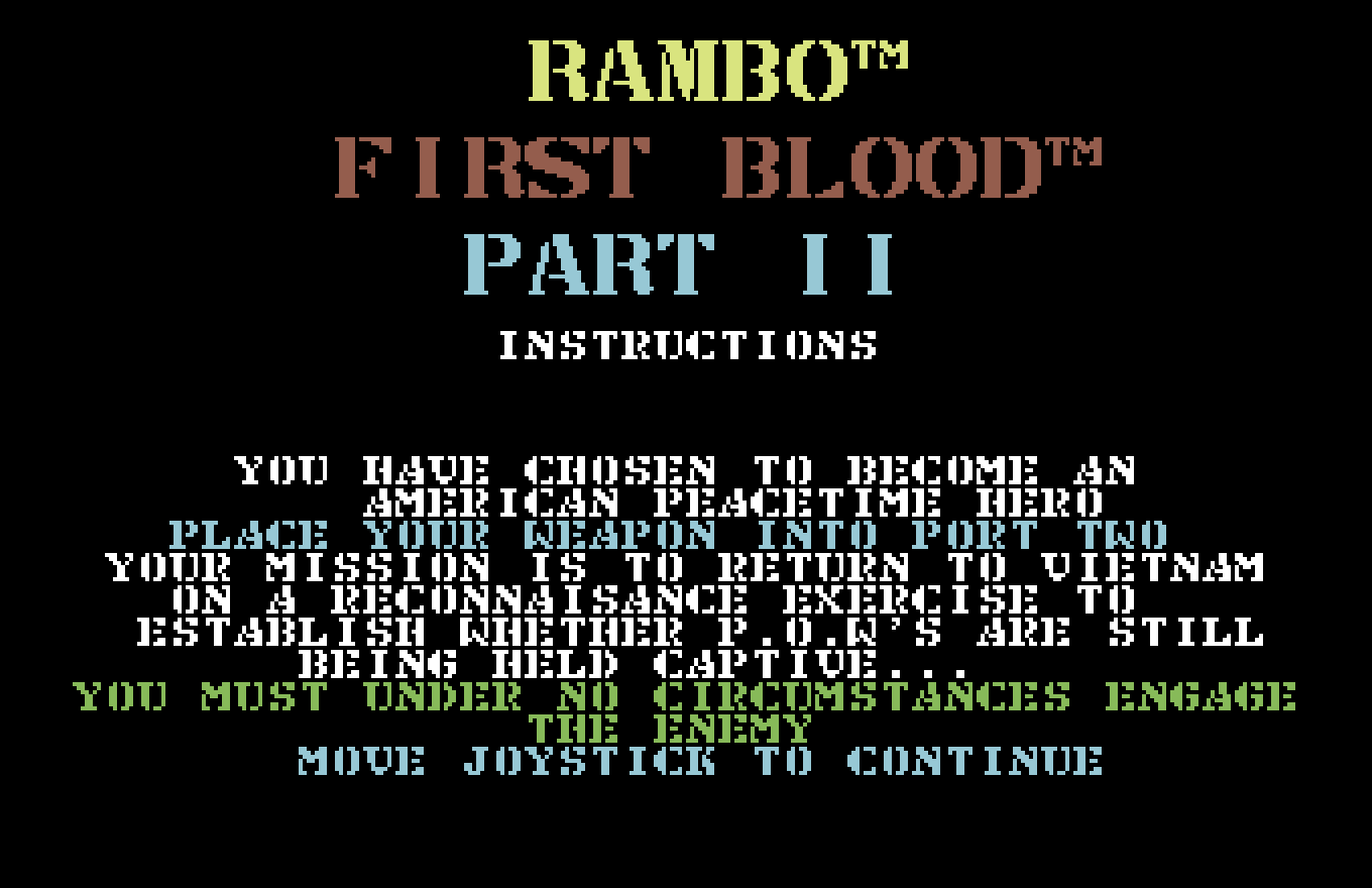 Rambo First Blood Part II — opening jungle scene on the Commodore 64