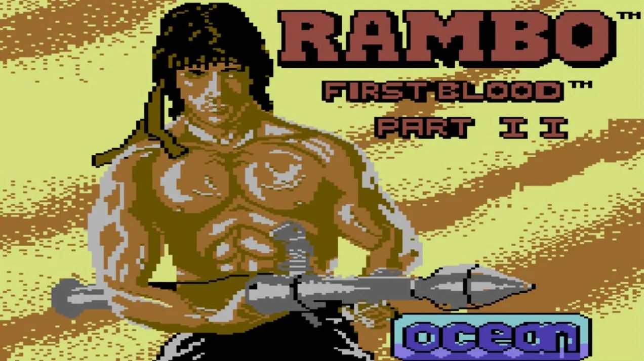 Rambo First Blood Part II, Ocean Software loading screen on C64