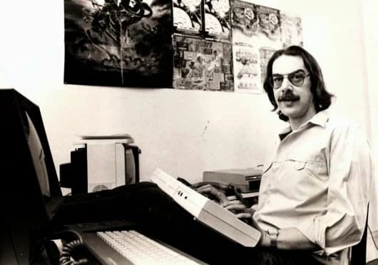 Rob Hubbard in his studio during the Commodore 64 era