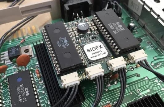 SIDFX PCB board for the Commodore 64, a dual-SID upgrade that enables stereo sound playback without permanent motherboard modifications