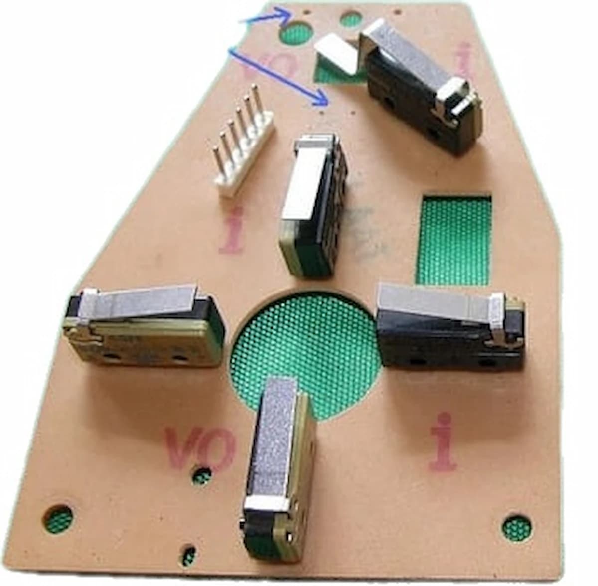 Suzo Arcade joystick PCB with fire button microswitch installed