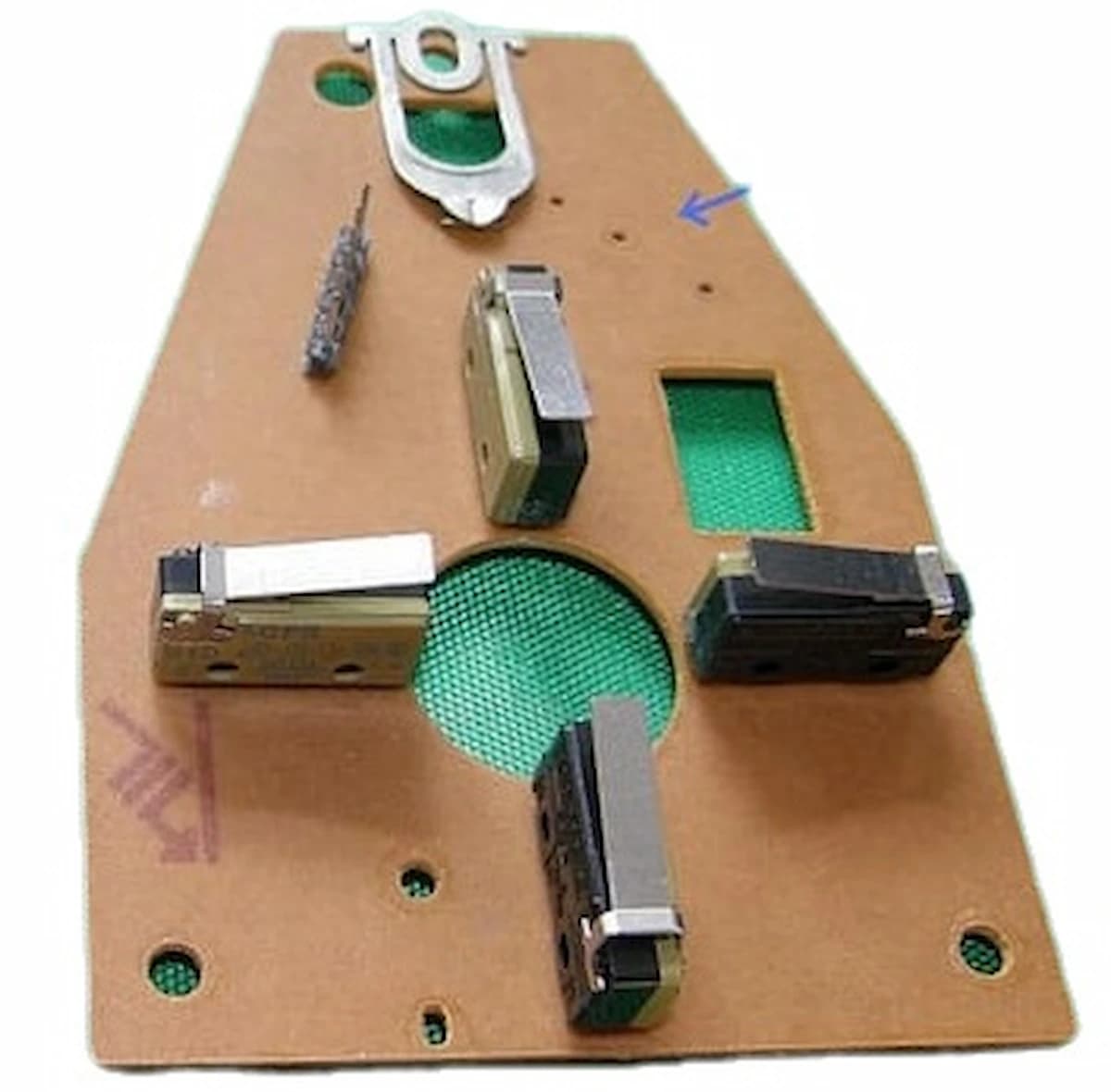Suzo Arcade joystick PCB without fire button microswitch, showing the empty contact point