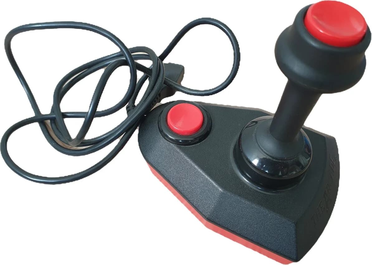 Suzo Arcade Turbo joystick in black and red, with two fire buttons and A/B selector
