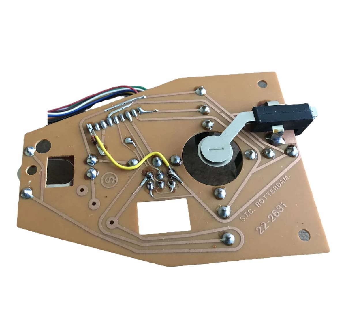 Suzo Arcade Turbo joystick PCB, bottom view showing the soldered connections
