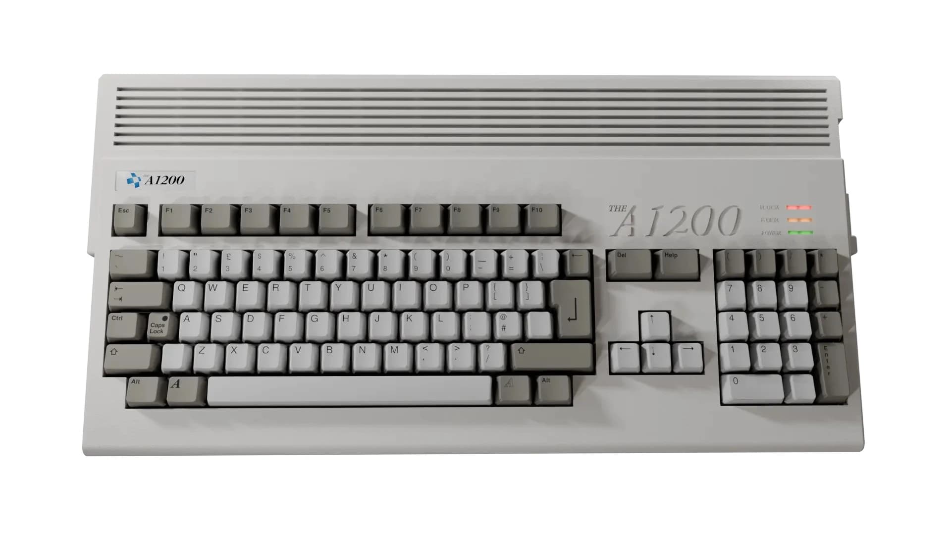 THEA1200 front view showing the full Amiga 1200 keyboard layout