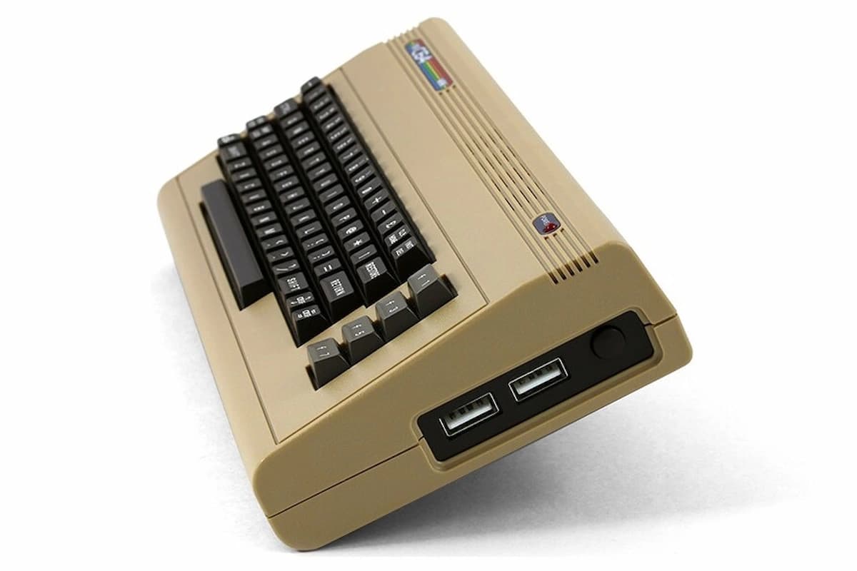 THEC64 Mini side view showing the decorative keyboard
