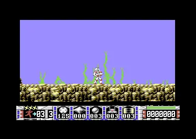 Turrican gameplay screenshot on Commodore 64