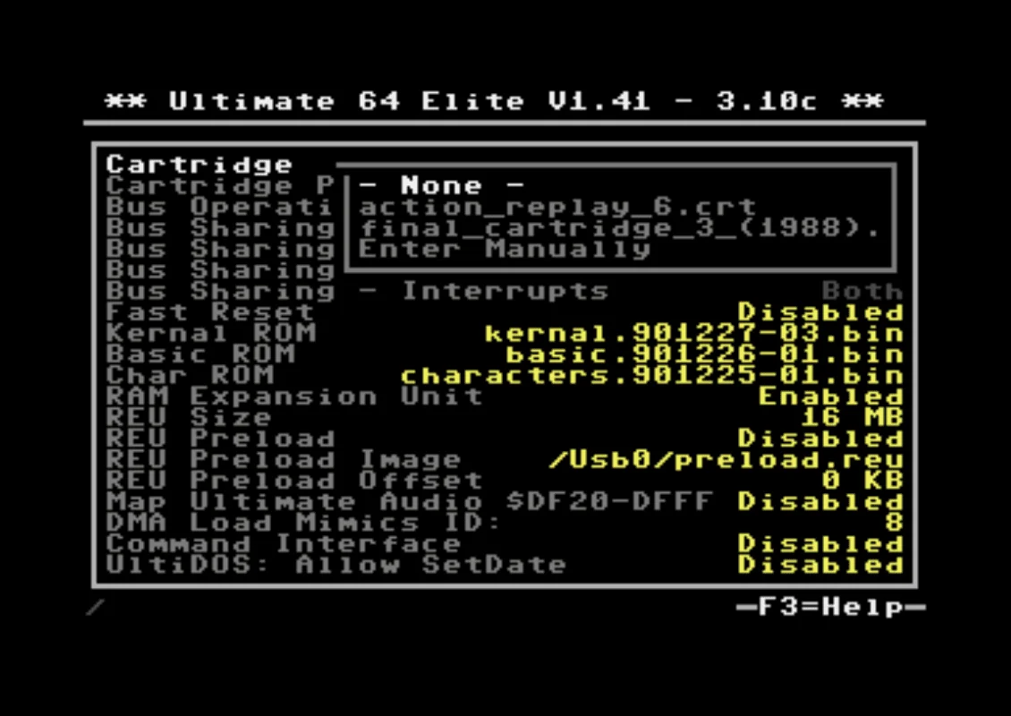 Ultimate 64 Elite user interface on screen