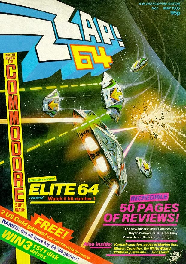 Zzap!64 issue 1 cover, the legendary Commodore 64 games magazine launched in 1985